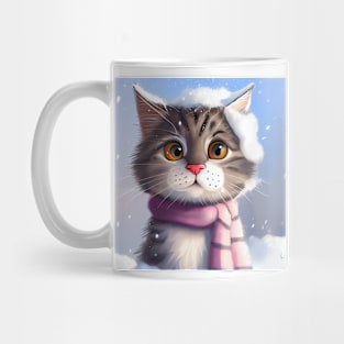 Lovely Cute Cat and Fluffy Cat Closeup in Winter Scenery Mug